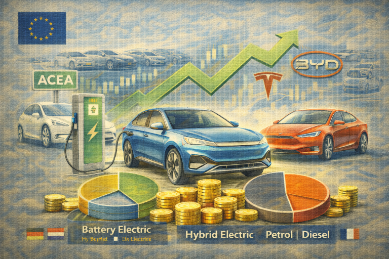EU car sales rise 1.8% in 2025 as EVs gain share; Tesla suffers sharp drop